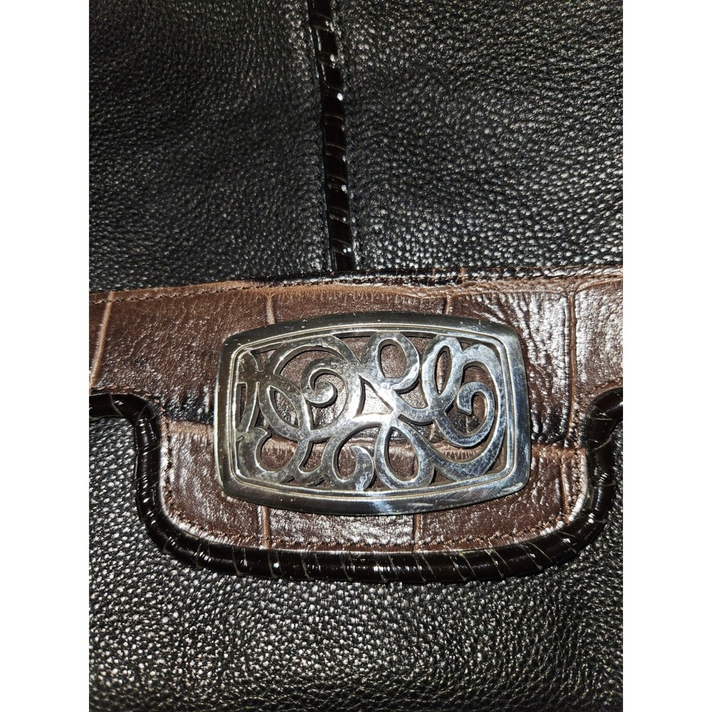 BRIGHTON Vintage Black& BROWN Leather Croc Embossed Handbag - Picture 5 of 5